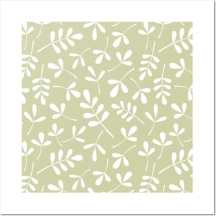 Assorted Leaf Silhouettes White on lime Posters and Art